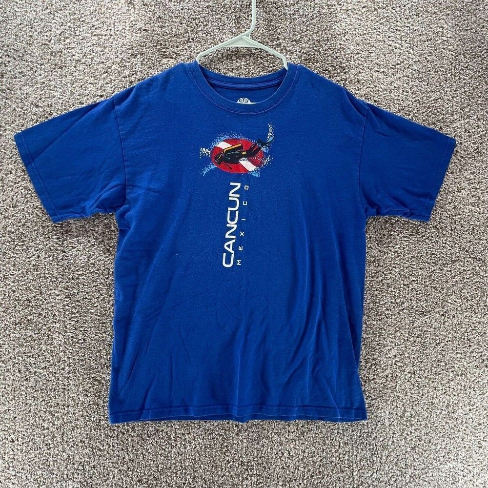 Cancun Mexico Shirt Mens Large Blue‎ Scuba Diving Tropical Relax Vacation Cotton